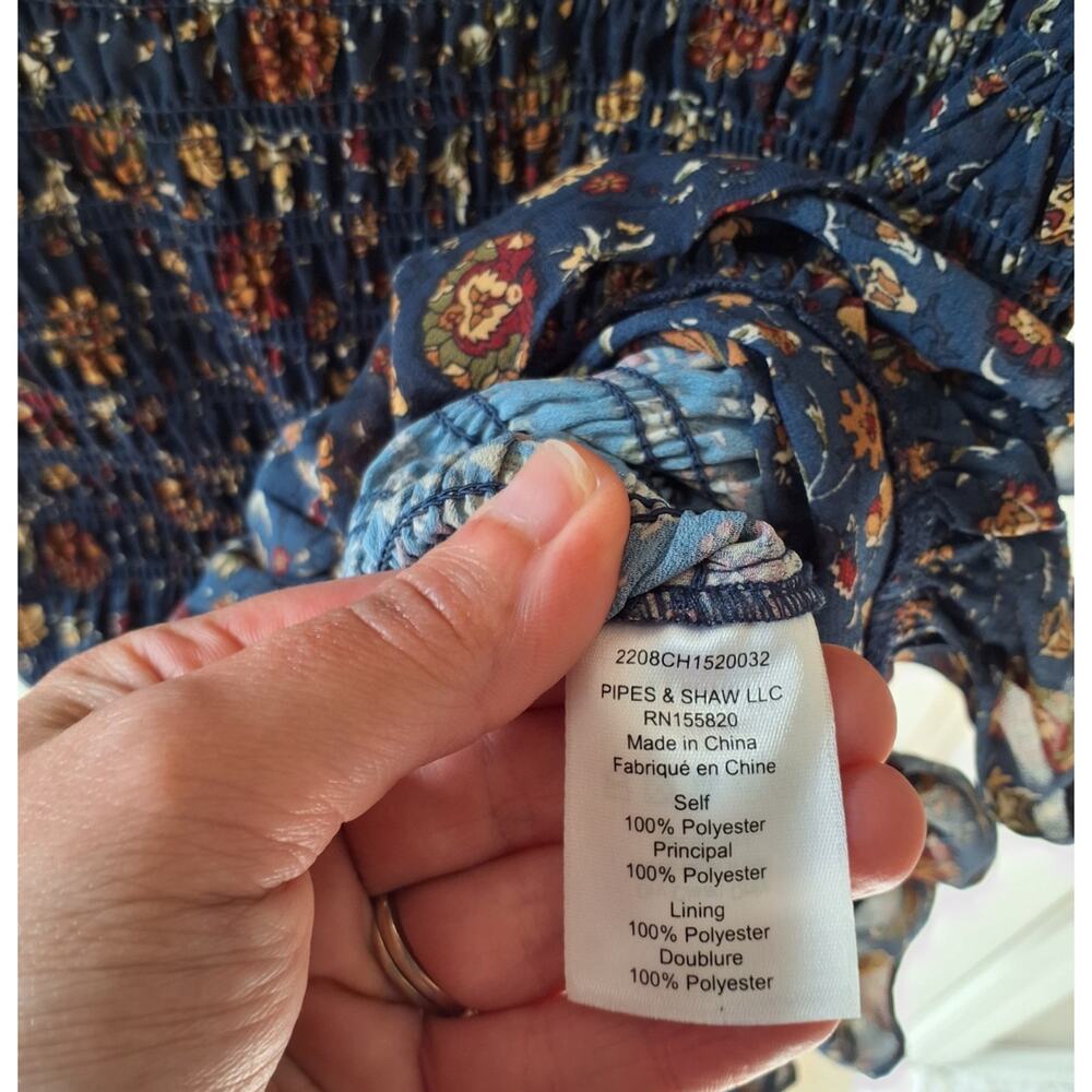 Veronica Beard Dress Size 2 Blue Floral Smocked Mini Ruffle Hem Boho/Romantic - Picture 3 of 5